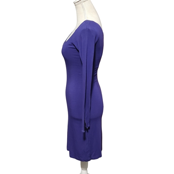 THEORY Midi Dress Womens Petite Small Royal Purple Bodycon Cocktail Minimalist - Picture 3 of 11